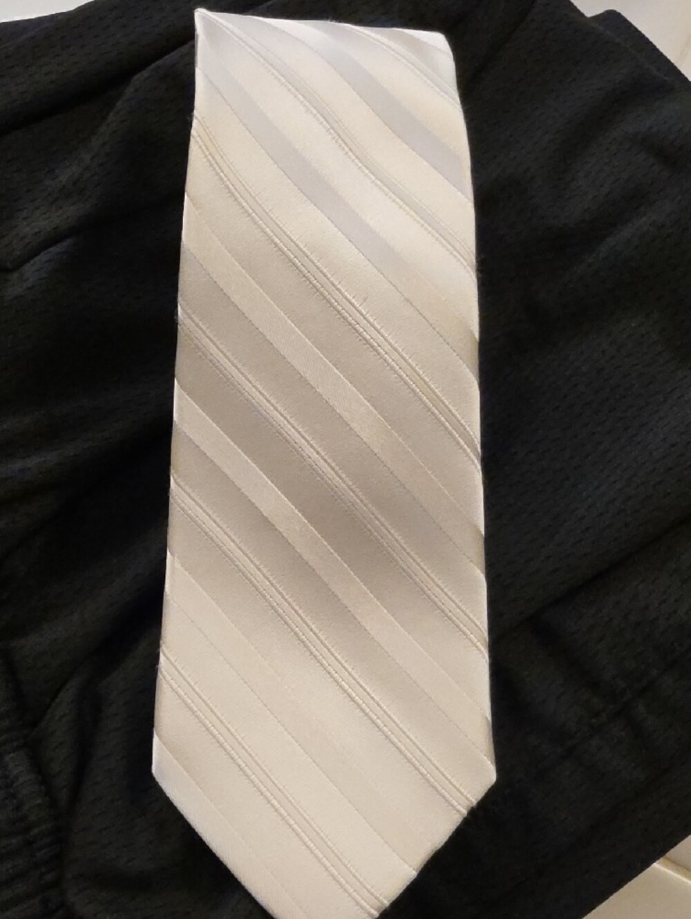 Express White Stiped Men's Formal Slim Necktie - Picture 3 of 3